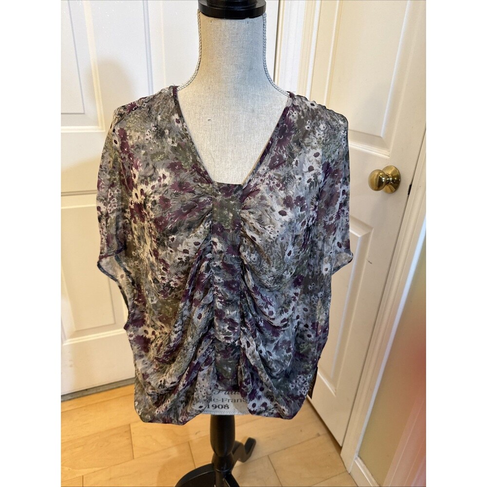 Y2K BAT SLEEVES logix purple Print butterfly sleeve top women’s size large NWT